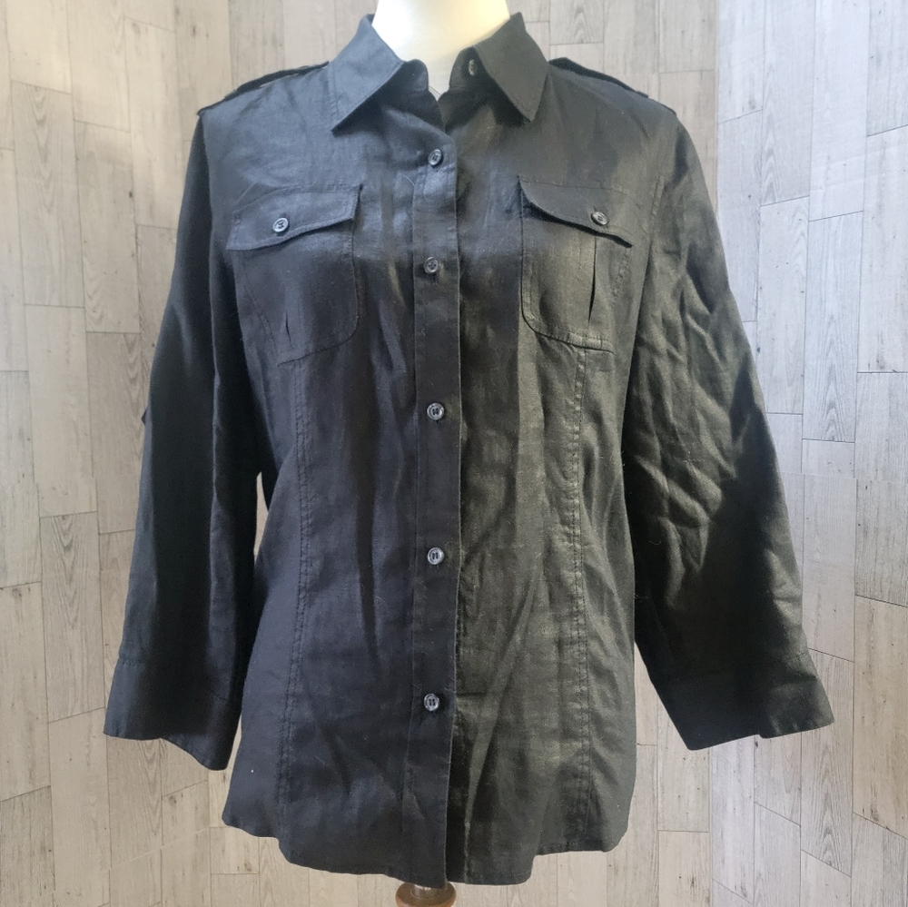 Liz Claiborne black button down shirt long sleeve size L